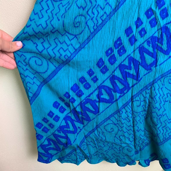 VTG 80s 90s Karin Stevens 100% rayon blue teal abstract stripe maxi dress Size 8 - Picture 9 of 11